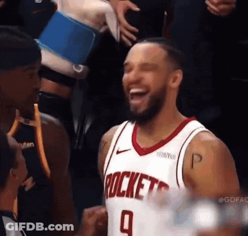Man In Rockets Jersey Laughing Fist Pump GIF