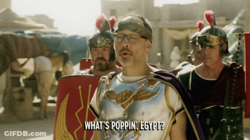 Man In Roman Costume Says What's Poppin Egypt GIF