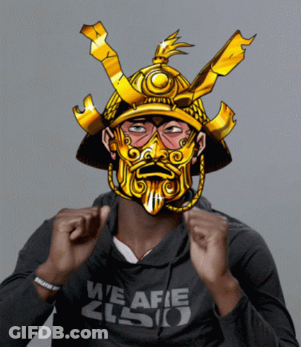 Man In Samurai Mask And Hoodie Saying We Afe Zlso GIF