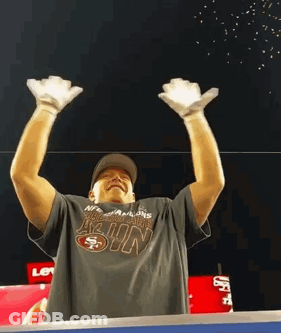 Man In San Francisco 49Ers T-Shirt Holding Hands Up GIF