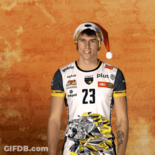 Man In Santa Hat And Jersey Saying 23 GIF