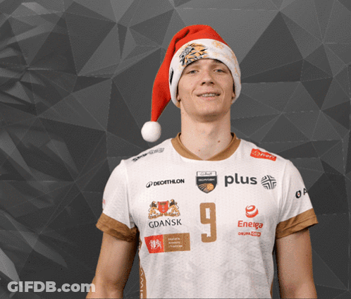 Man In Santa Hat And Plus Shirt GIF