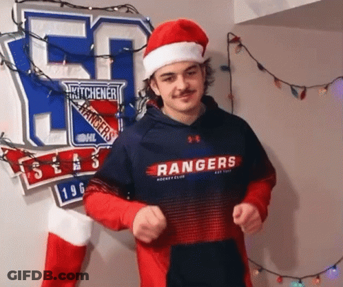 Man In Santa Hat And Rangers Shirt GIF