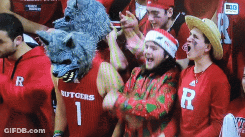Man In Santa Hat And Rutgers Jersey GIF