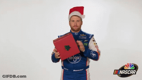 Man In Santa Hat Holding Kroger Gift Box GIF
