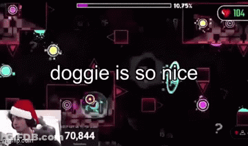 Man In Santa Hat Playing Video Game Doggie Is So Nice GIF