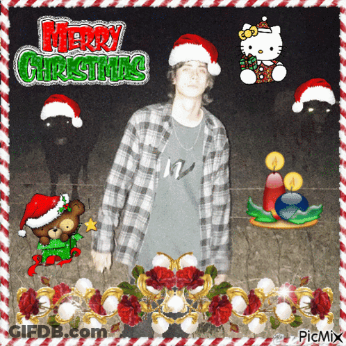 Man In Santa Hat Saying Merry Christmas GIF