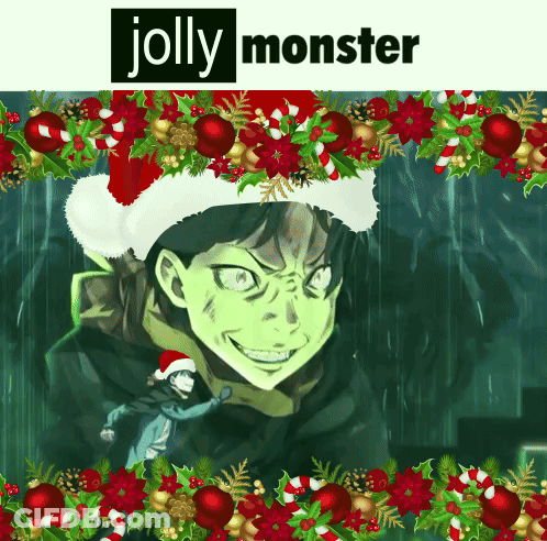 Man In Santa Hat Says Jolly Monster GIF