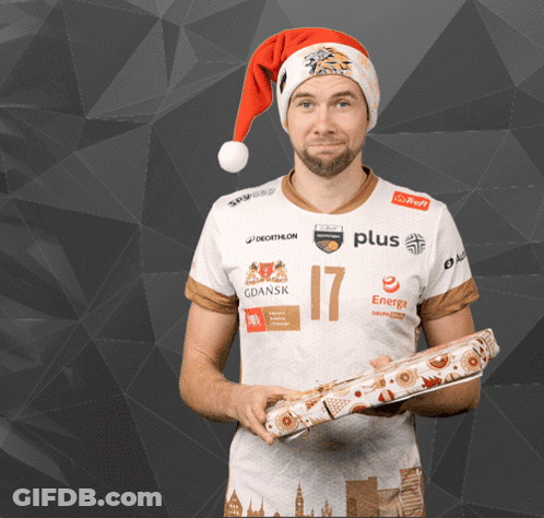 Man In Santa Hat With Plus Shirt GIF