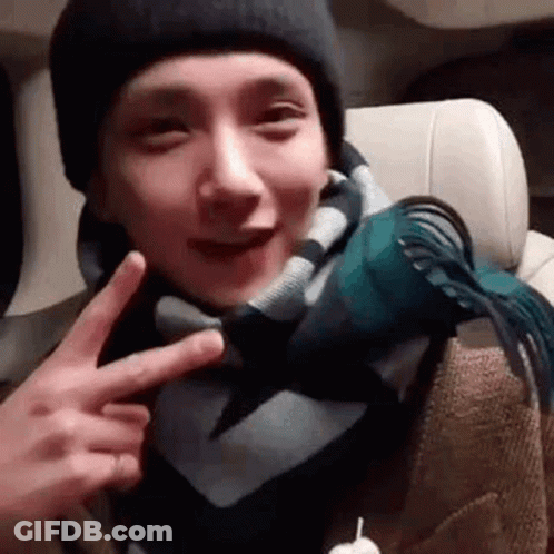 Man In Scarf And Hat Giving Peace Sign GIF