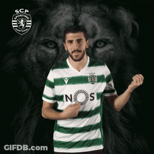 Man In SCP Sporting Portugal Jersey With Black And White Lion GIF