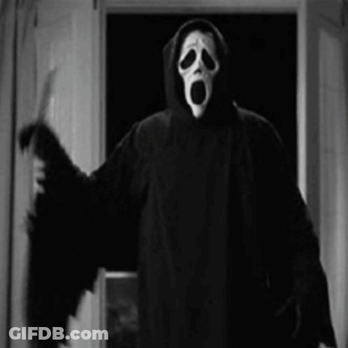 Man In Scream Mask Holding Knife GIF