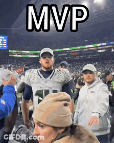 Man In Seahawks Jersey In Front Of Crowd GIF