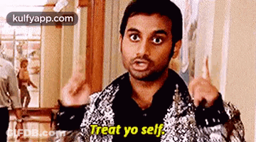 Man In Sequined Jacket Giving Middle Finger Says Treat Yo Self GIF