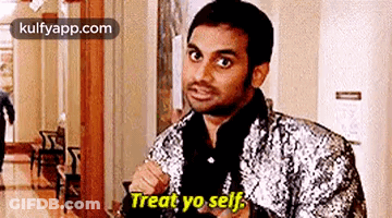 Man In Sequined Jacket Saying Treat Yo Self GIF