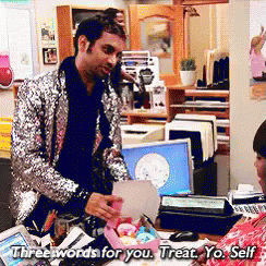 Man In Sequined Jacket Says Treat Yourself GIF