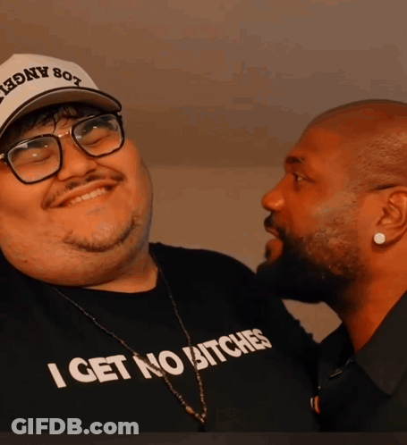 Man In Shirt Saying I Get No Bitches Talks GIF