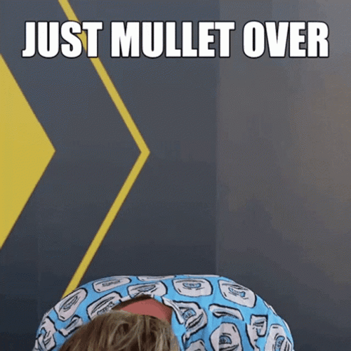 Man In Short Sleeve Waving His Mullet GIF