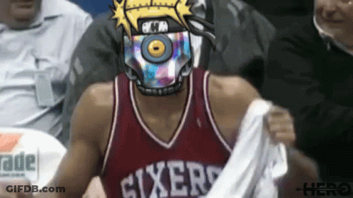 Man In Sixers Jersey Being Held GIF