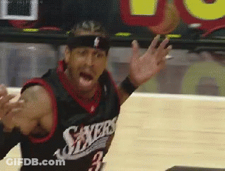Man In Sixers Jersey Throwing Basketball GIF