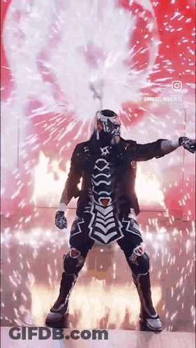 Man In Skeleton Costume Before Fire Explosion GIF