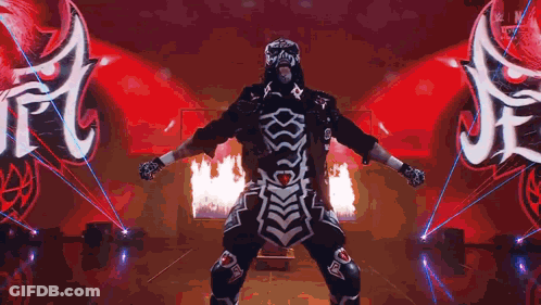 Man In Skeleton Costume In Front Of RC Sign GIF