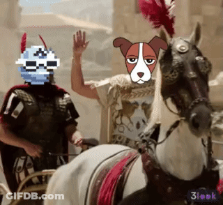 Man In Skull Mask Next To Dog In Feathered Hat GIF