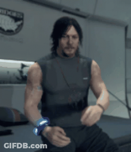 Man In Sleeveless Shirt Dancing In Room With United States Sign GIF