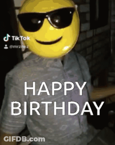 Man In Smiley Mask And Sunglasses Says Happy Birthday GIF