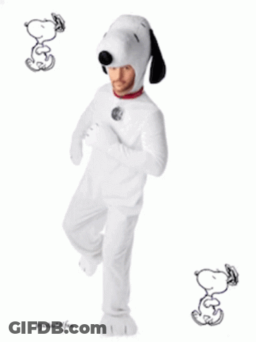 Man In Snoopy Costume With Snoopy Drawing Behind GIF