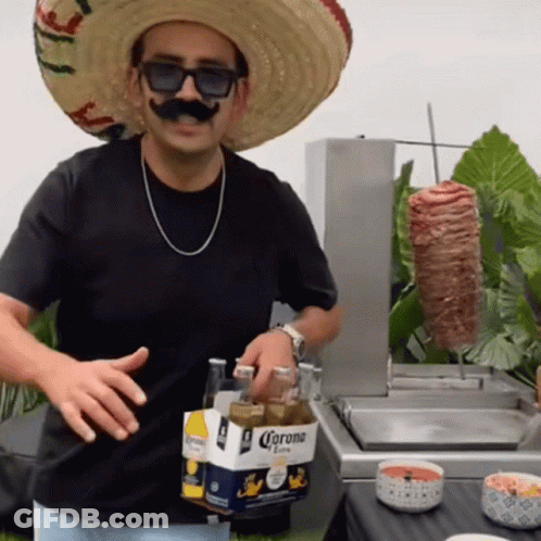 Man In Sombrero And Sunglasses Holding Corona GIF