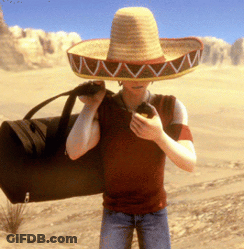 Man In Sombrero Carrying Bag GIF