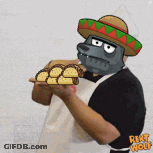 Man In Sombrero Holding Taco Tray GIF