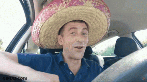 Man In Sombrero Sitting In Car GIF