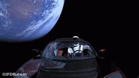 Man In Space Suit Driving Car With Earth GIF