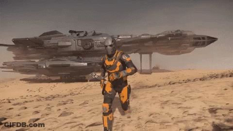 Man In Space Suit Running Toward Spaceship GIF