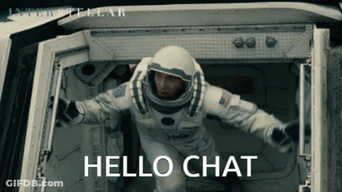 Man In Space Suit Saying Hello Chat With Interstellar Poster GIF