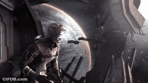 Man In Space Suit Standing In Front Of Planet GIF