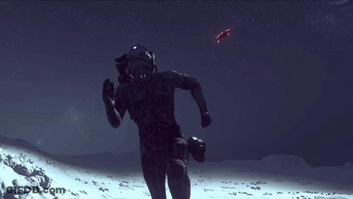 Man In Spacesuit Running In Snowy Field GIF