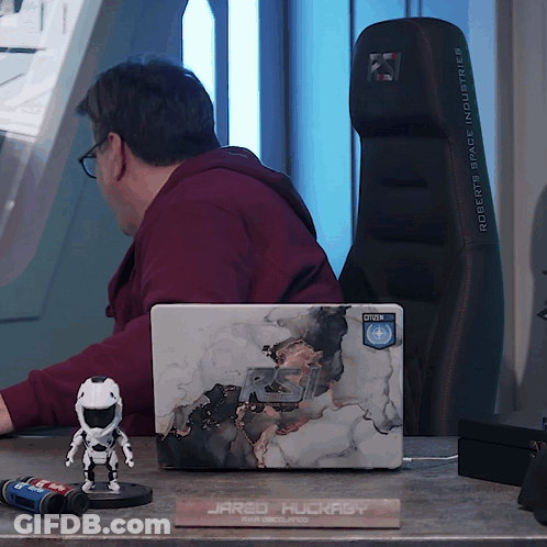Man In Spacesuit Running Past Large Spaceship GIF