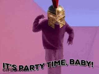 Man In Spartan Helmet Says Party Time Baby GIF