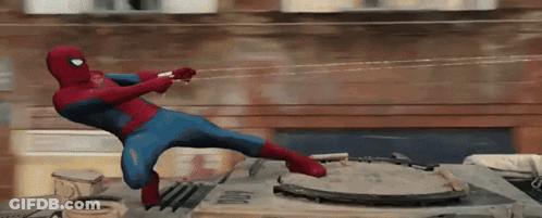 Man In Spider-Man Costume Holding Web GIF