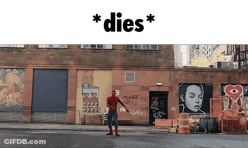 Man In Spider-Man Costume In Front Of Building GIF