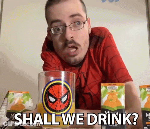 Man In Spider-Man Shirt Saying Shall We Drink GIF
