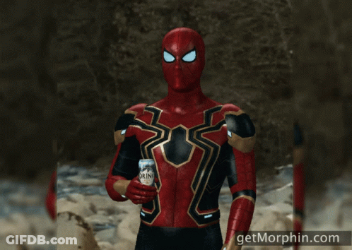 Man In Spiderman Costume Holding Can Of Pain GIF