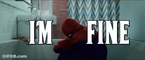 Man In Spiderman Costume In Bathroom Saying I'm Fine GIF