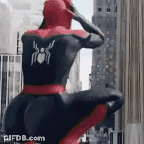 Man In Spiderman Costume Kneeling GIF