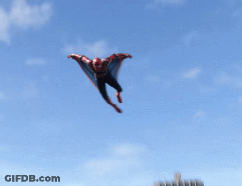 Man In Spiderman Suit Blue Sky GIF