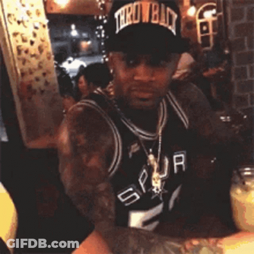 Man In Spurs Jersey And Throwback Hat GIF