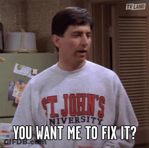 Man In St. John's Sweatshirt Asking To Fix GIF